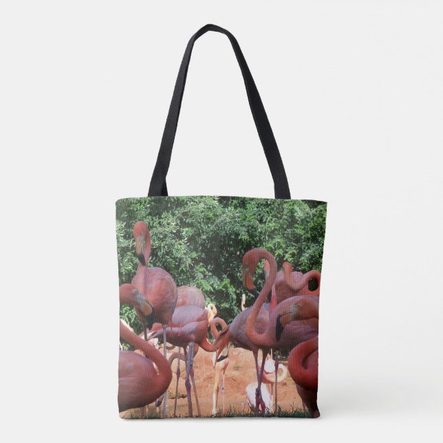 Flock Of Pink Flamingos on a tote bag (Back)