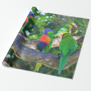 Flock of Rainbow lorikeets on a branch of a Tree Wrapping Paper
