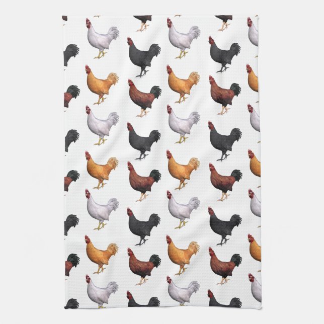 Flock Of Roosters Tea Towel (Vertical)