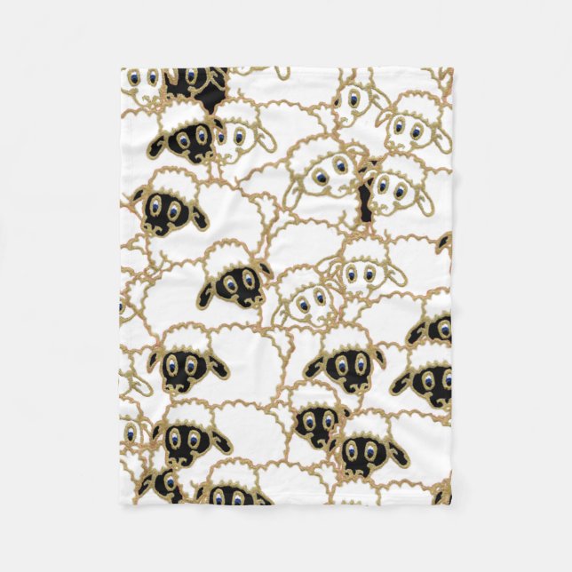 flock of sheep, black and white fleece blanket (Front)