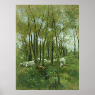Flock of sheep in a forest, Anton Mauve Poster