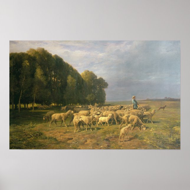 Flock of Sheep in a Landscape Poster (Front)