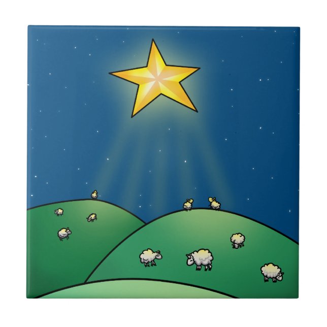 Flock of Sheep under Christmas Star Ceramic Tile (Front)