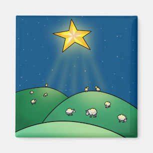 Flock of Sheep under Christmas Star Magnet