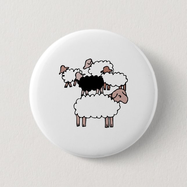 flock of sheep with black sheep 6 cm round badge (Front)