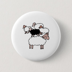 flock of sheep with black sheep 6 cm round badge