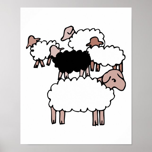 flock of sheep with black sheep poster (Front)