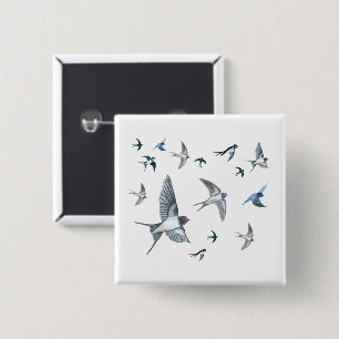  Flock of swallow birds flying  15 Cm Square Badge