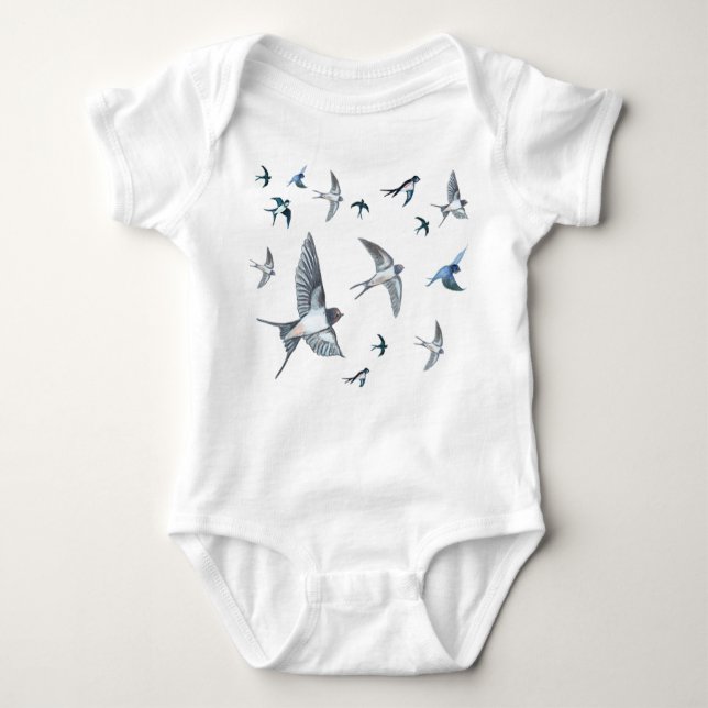  Flock of swallow birds flying Baby Bodysuit (Front)