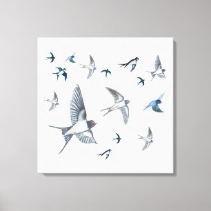 Flock of swallow birds flying Canvas Print