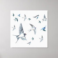 Flock of swallow birds flying
