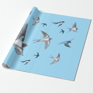  Flock of swallow birds flying in blue sky  Wrapping Paper