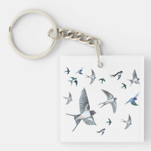  Flock of swallow birds flying  Key Ring