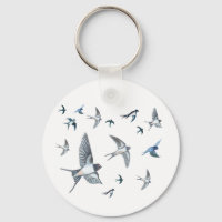 Flock of swallow birds flying