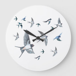  Flock of swallow birds flying Large Clock
