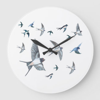  Flock of swallow birds flying Large Clock