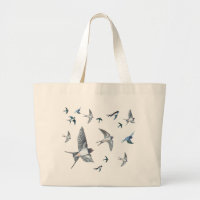 Flock of swallow birds flying