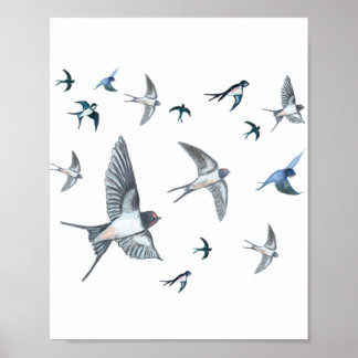 Flock of swallow birds flying Poster