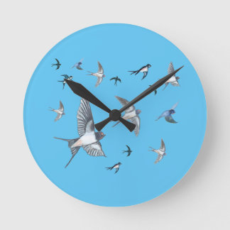  Flock of swallow birds flying Round Clock