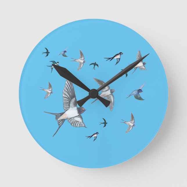  Flock of swallow birds flying Round Clock (Front)