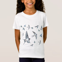 Flock of swallow birds flying
