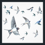 Flock of swallow birds flying Wood Photo Print<br><div class="desc">Flock of Swallows in Flight. Perfect Gifts for the Bird and Nature Lovers. Picture Book Illustration</div>