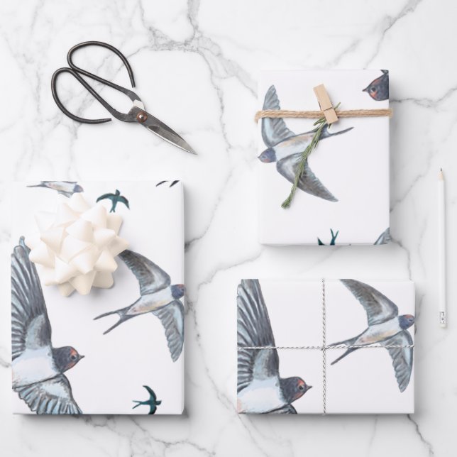  Flock of swallow birds flying   Wrapping Paper Sheet (Front)