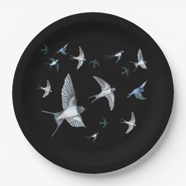 Flock of Swallows in Flight Paper Plate (Front)