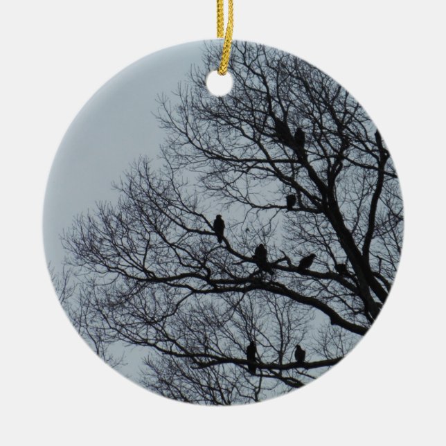Flock of Vultures in a winter tree Ceramic Ornament (Front)