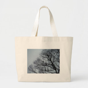 Flock of Vultures in a winter tree Large Tote Bag