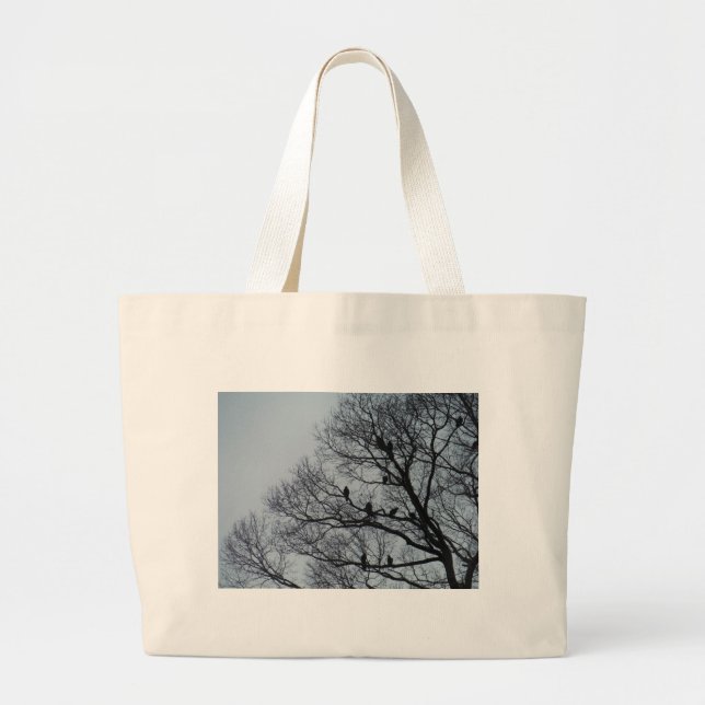 Flock of Vultures in a winter tree Large Tote Bag (Front)