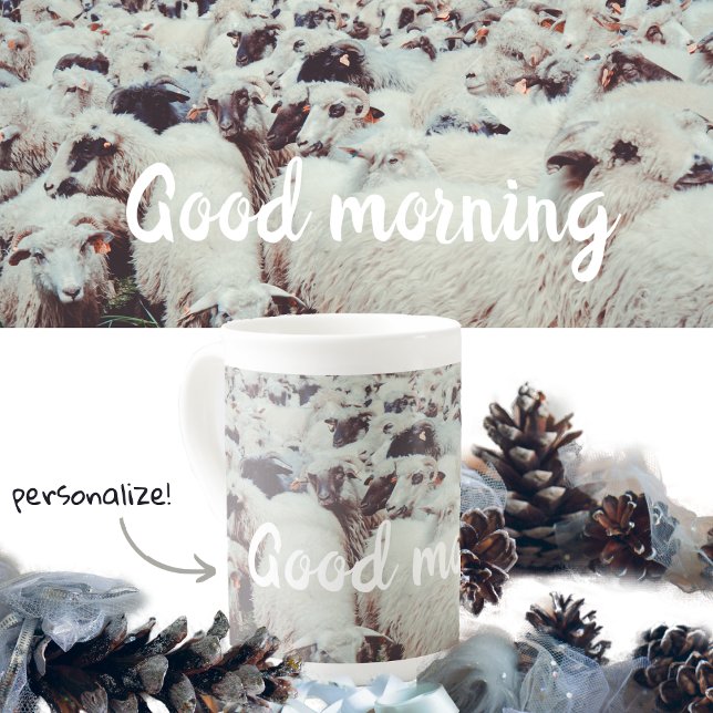 Flock of white & black sheep bone china mug (Creator Uploaded)