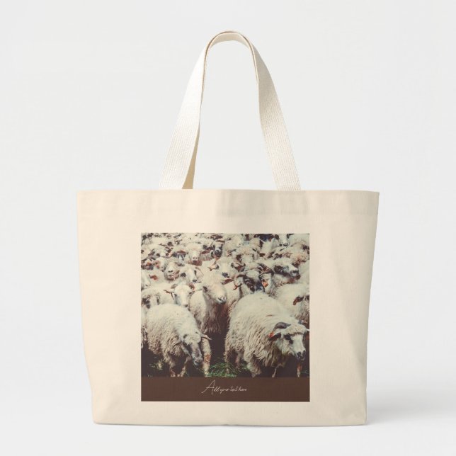 Flock of white & black sheep large tote bag (Front)