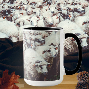 Flock of white & black sheep mug
