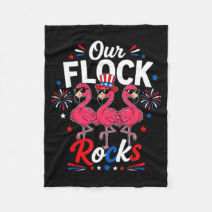 Flock Rocks Patriotic Flamingo Fireworks Usa Funny Fleece Blanket