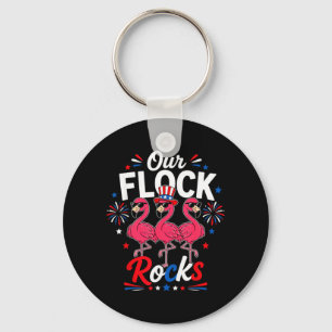 Flock Rocks Patriotic Flamingo Fireworks Usa Funny Key Ring