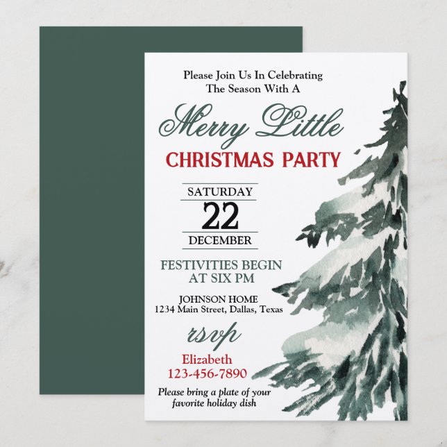 Flocked Christmas Tree Party Invitation (Front/Back)