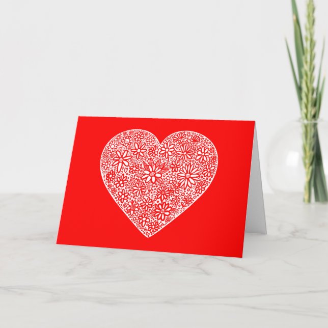 Flocked Heart Valentine Holiday Card (Front)