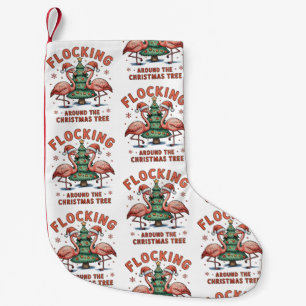 Flocking Around The Christmas Tree Pink Flamingo Small Christmas Stocking