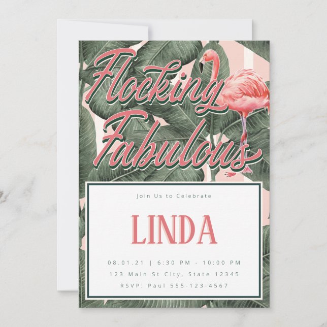 Flocking Fabulous Invitation - Flamingo Theme (Front)