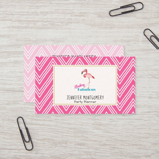 Flocking Fabulous Typography w/ Pink Flamingo Business Card (Front/Back In Situ)