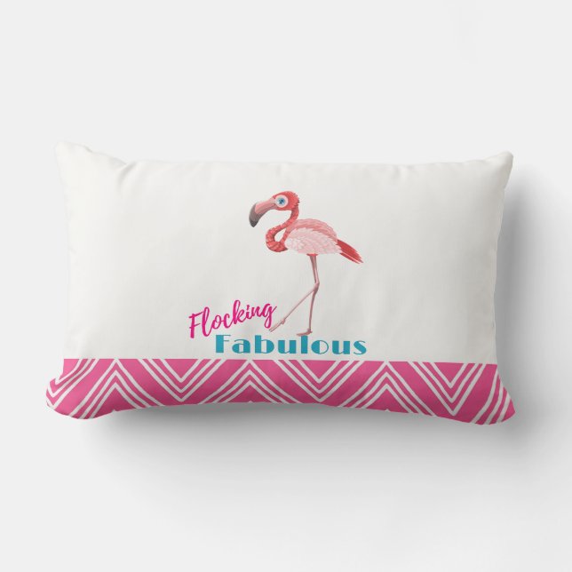 Flocking Fabulous Typography w/ Pink Flamingo Lumbar Cushion (Front)
