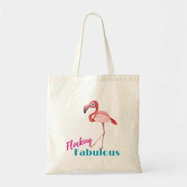 Flocking Fabulous Typography w/ Pink Flamingo Tote Bag (Front)