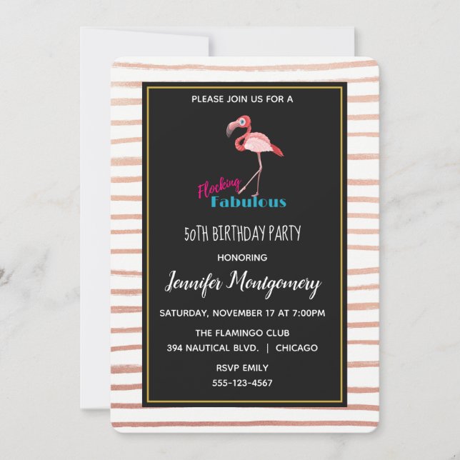 Flocking Fabulous  w/ Pink Flamingo Birthday Invitation (Front)