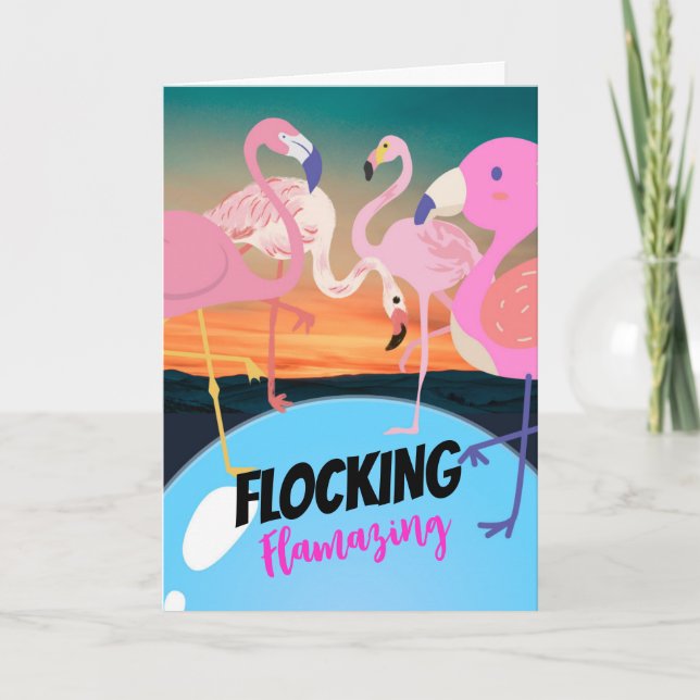 Flocking Flamazing Funny Thank You Flamingos Card (Front)