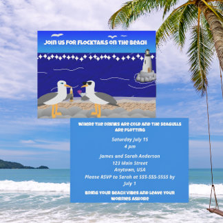 Flocktails on the Beach Casual | Funny Seagulls Invitation