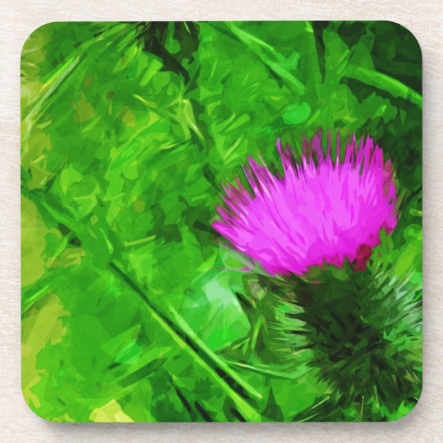 Flodmans Thistle Purple Wildflower Abstract Coaster (Front)
