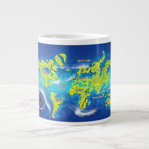 Flooded Earth Map Large Coffee Mug