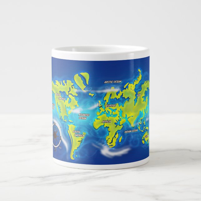 Flooded Earth Map Large Coffee Mug (Front)