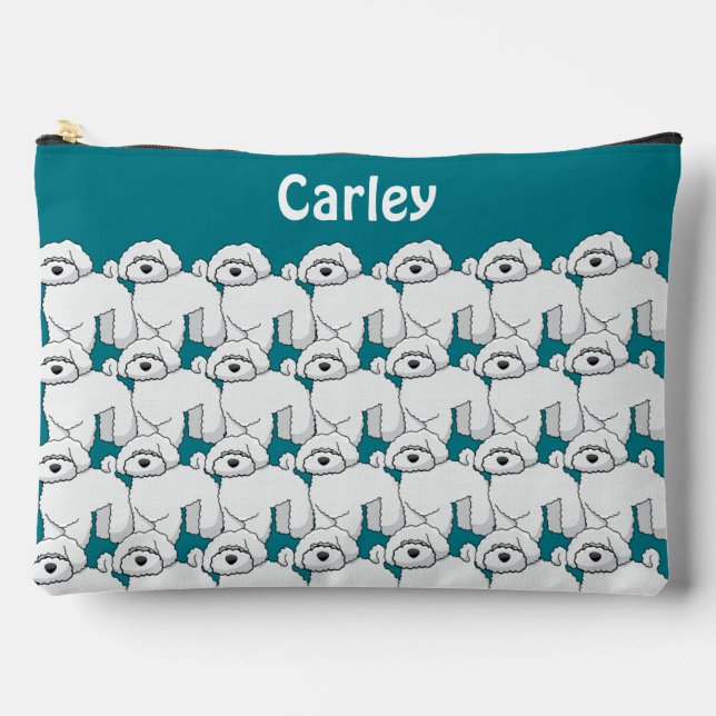 Floofy White Puppy Pattern Personalised Accessory Pouch (Front)